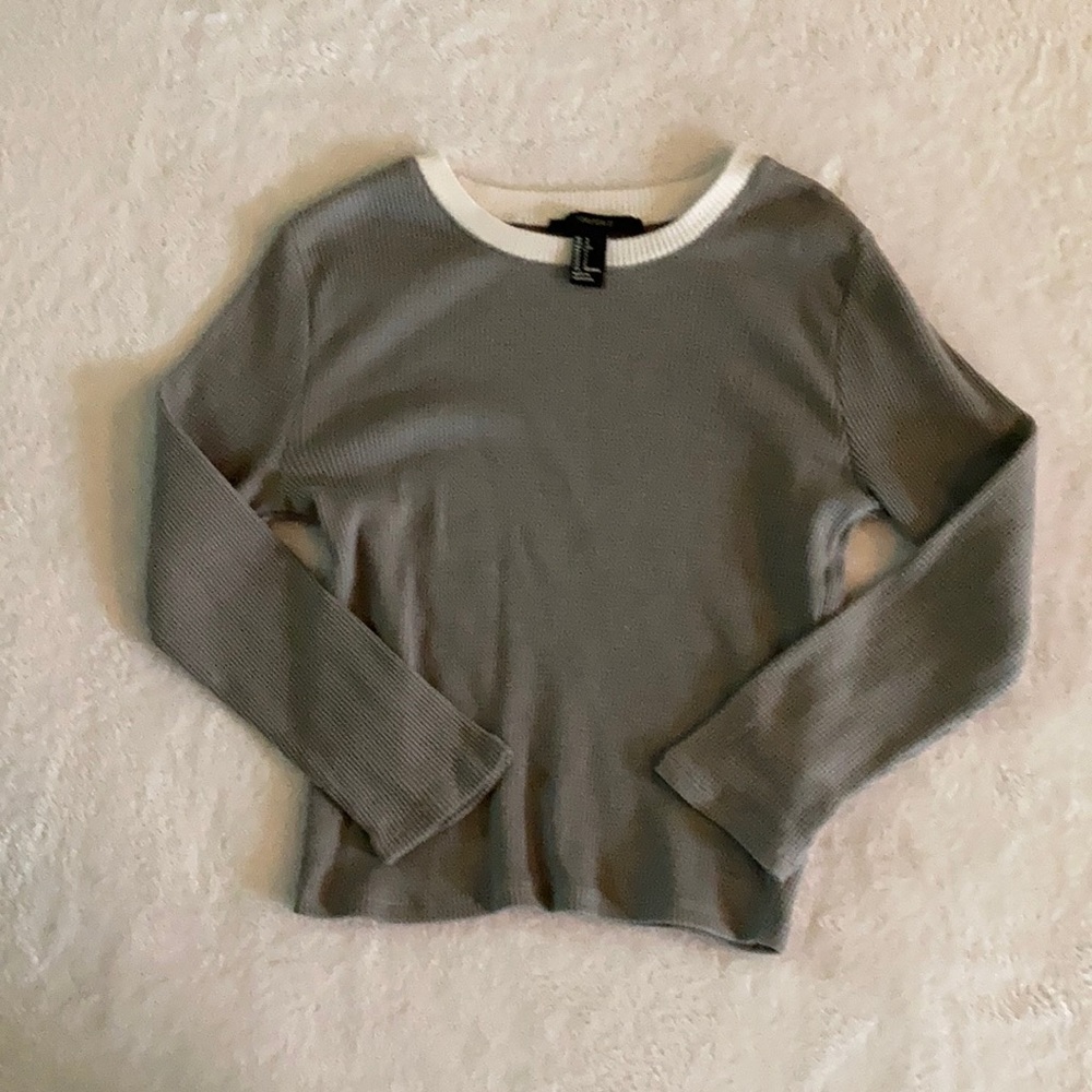 Waffle knit tight long sleeve crop top